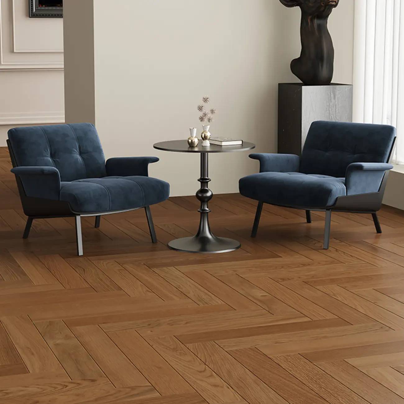 Art Deco Flannel Tufted Back Accent Chair with Arms