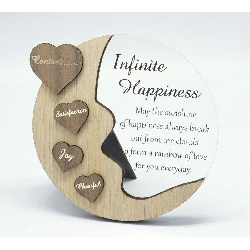 Moon With Words On Hearts And Text Message- Infinite Happiness Plaque