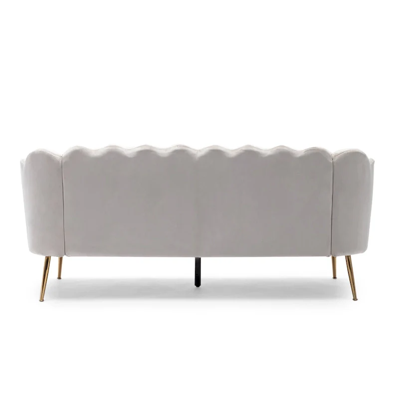Velvet Channel Stitched 3-Seater Sofa with Gold Metal Legs