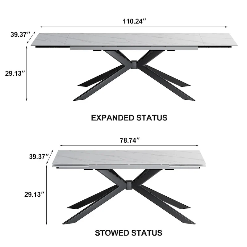 110.24 Extendable Rectangular Sintered Stone Dining Table - 78.74 to 110.24
