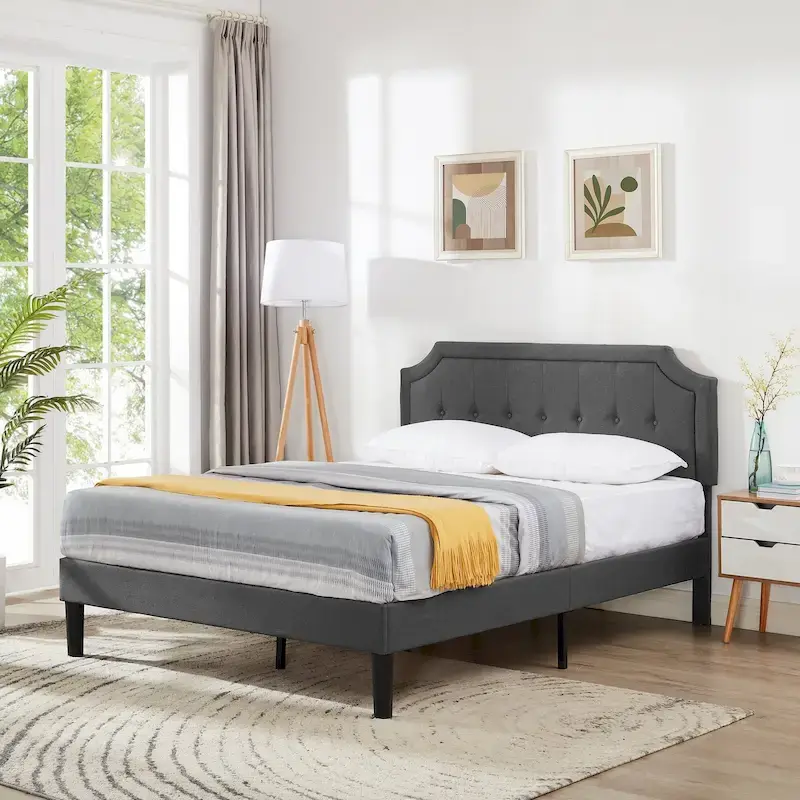 Javlergo Modern Upholstered Bed Frame with Height Adjustable Headboard, No Box Spring Needed