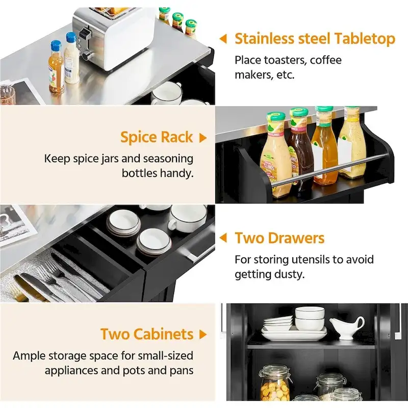 Yaheetech Large Kitchen Island Cart with Stainless steel tabletop