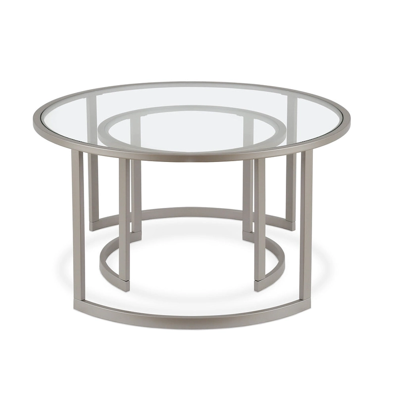 Set of 2 36 Glass And Steel Round Nested Coffee Tables - 36 x 36 x 18