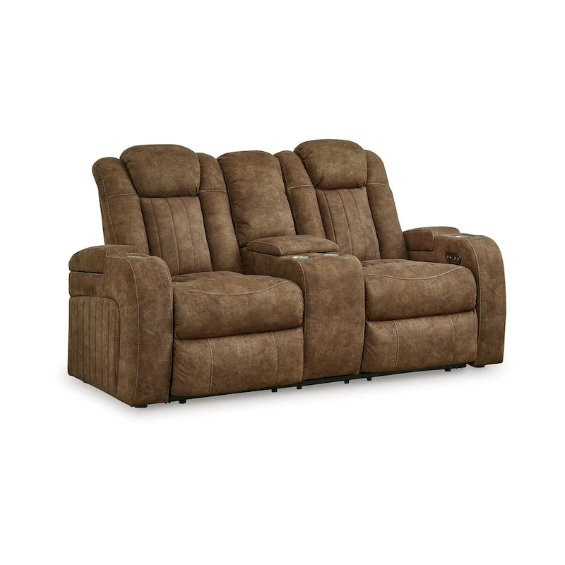 Zane Power Recliner Loveseat, Adjustable Headrest, Gray Faux Nubuck Suede