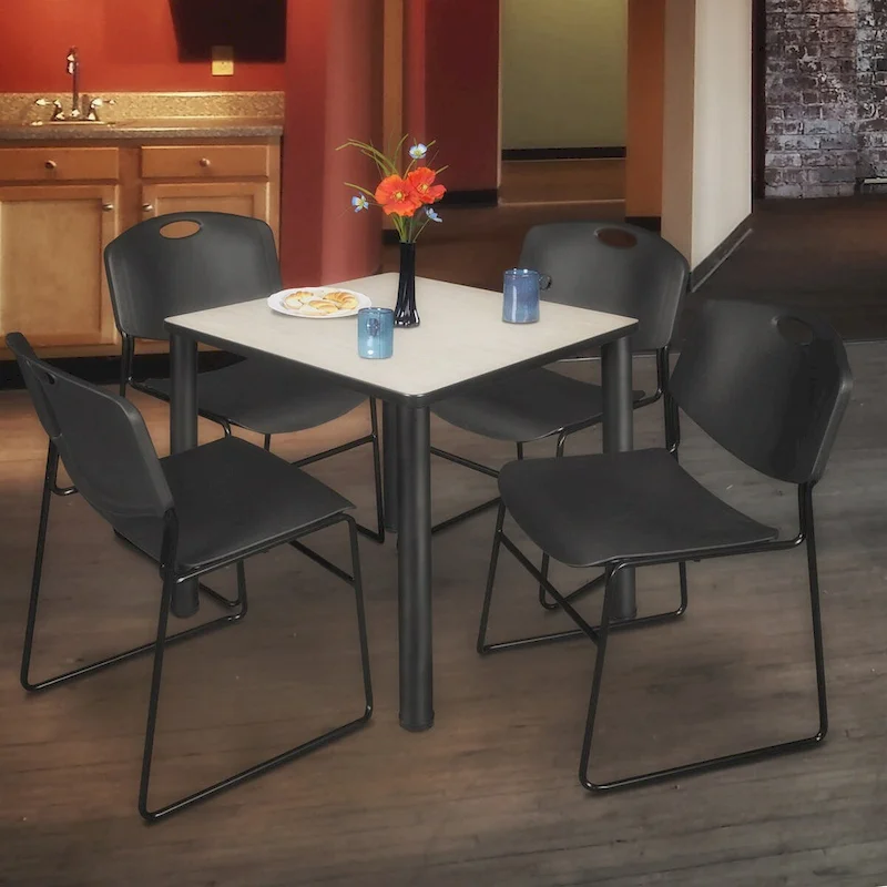 Regency Seating Kee Black 30-inch Square Breakroom Table with 4 Zeng Black Chairs