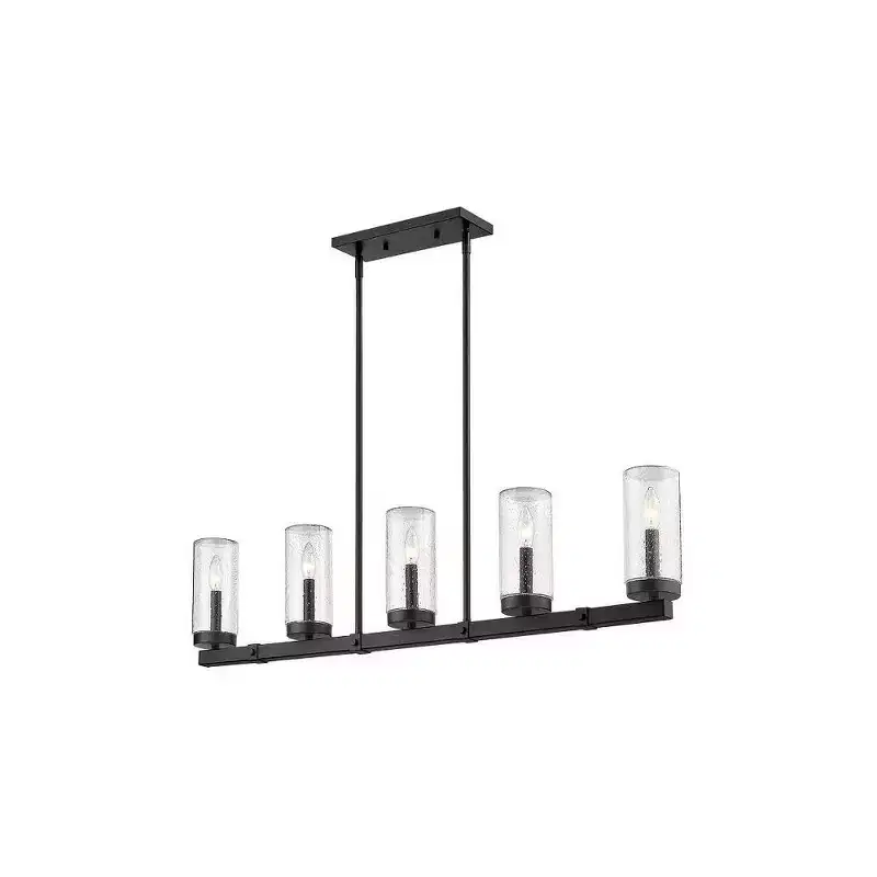 Marlow 5-Light Outdoor Linear Chandelier - Dimmable Aluminum Fixture with Seedy Glass Shades