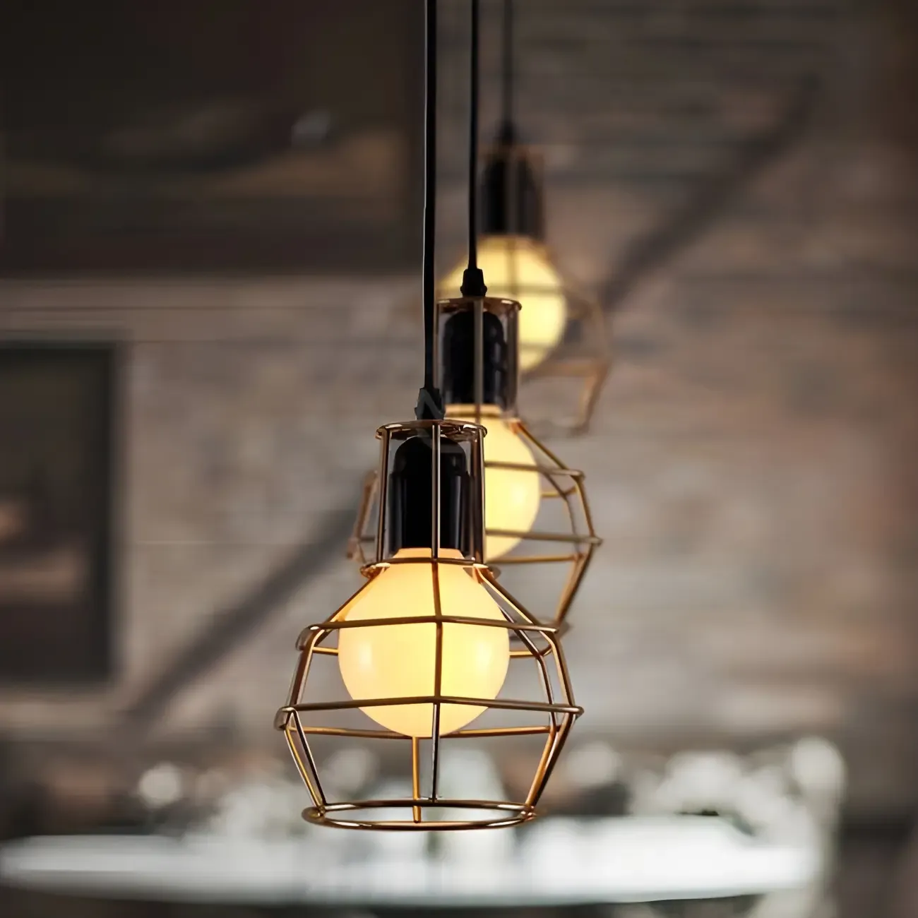 Industrial Metal Cage Pendant Lighting for Kitchen Island