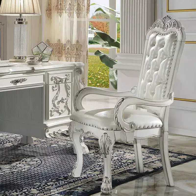 21" Dresden Accent Chair Synthetic Leather Bone White Finish - Acme Furniture: Tufted, No Assembly, Wood Composite Frame