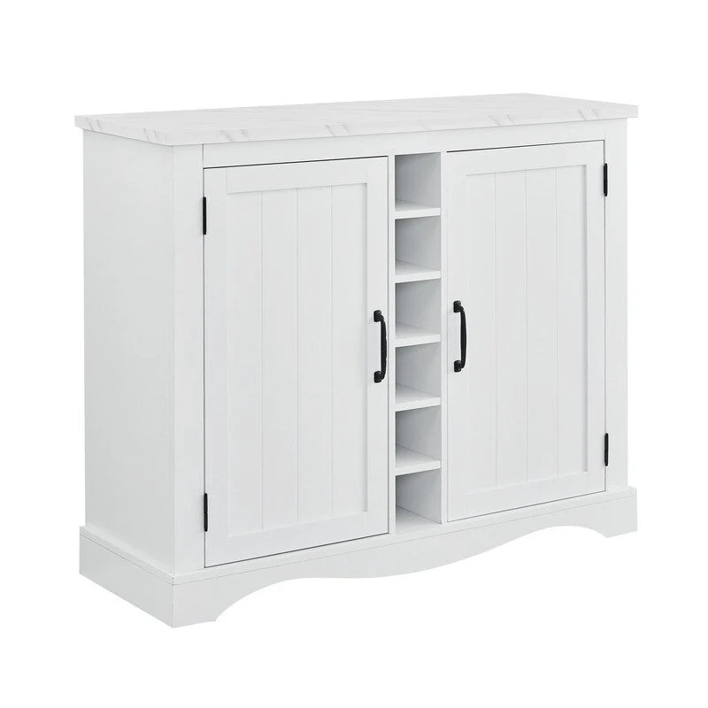 47  Marbling Countertop Buffet Bar Cabinet w/ Glass Holders