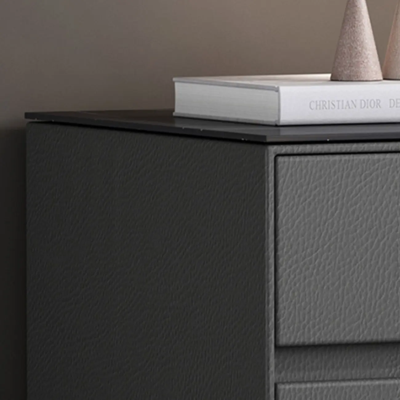 Modern Stone Top Faux Leather 2-Drawer Nightstand