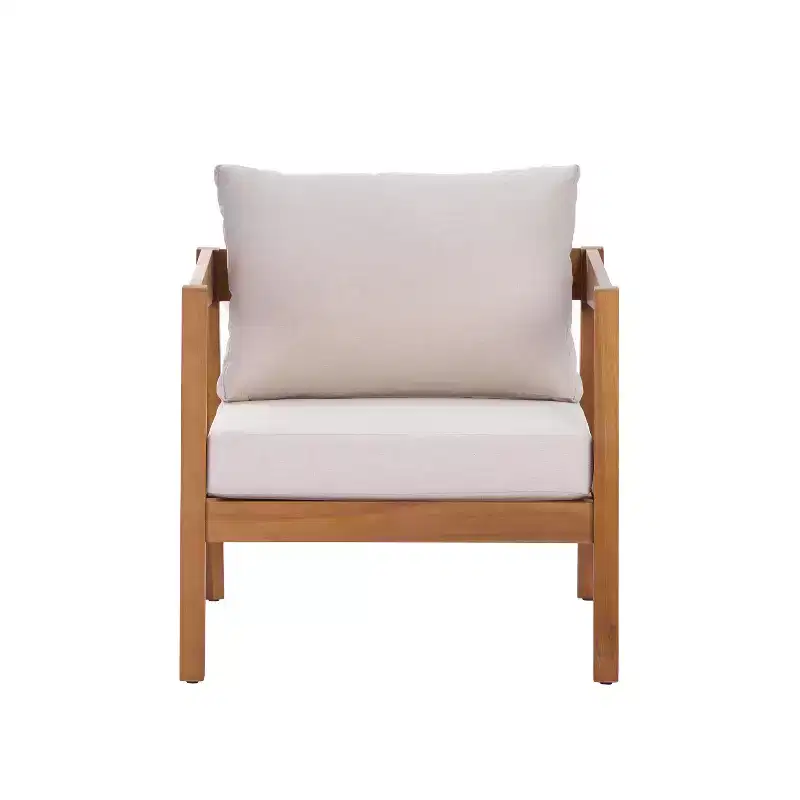 ModernLuxe Acacia Wood Accent Chair Outdoor Patio Lounge Chair with Cushion, Weather-Resistant Club Chair for Garden/Patio
