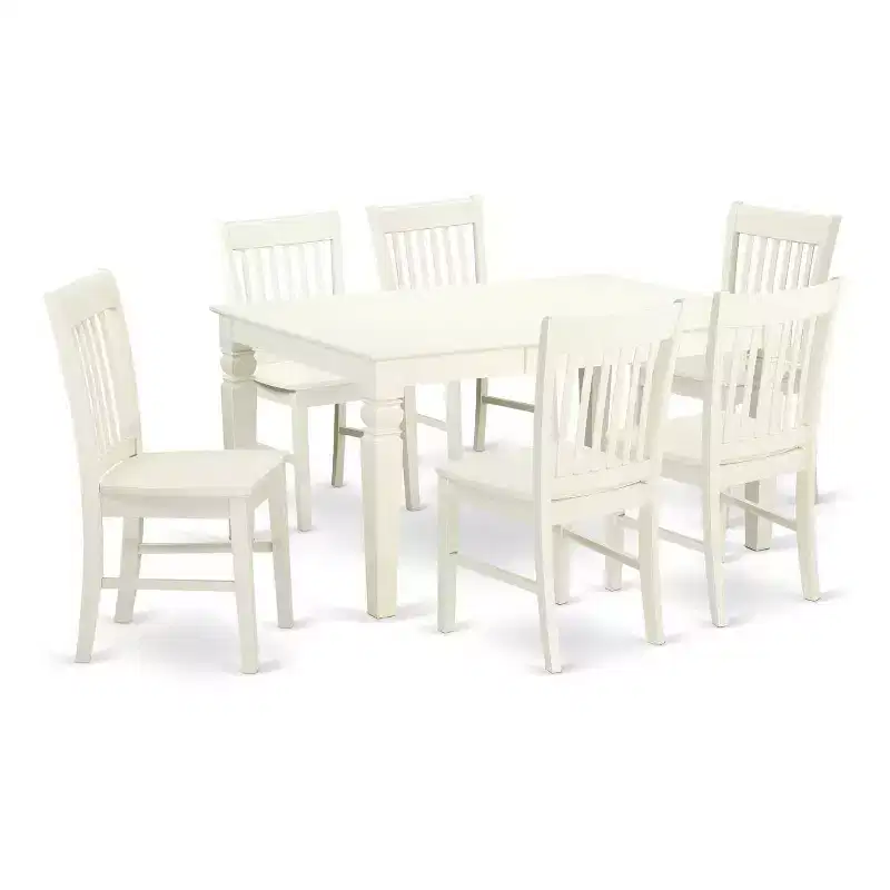 Nordic Dining Set 7Pc - Linen White Table & Kitchen Stools - Modern Farmhouse Style