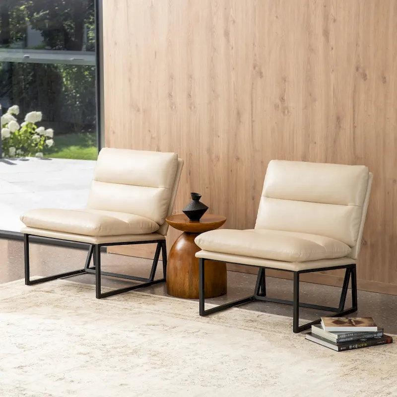 Glitzhome Set of 2 30.25H Modern Ergonomic PU Accent Armless Chair