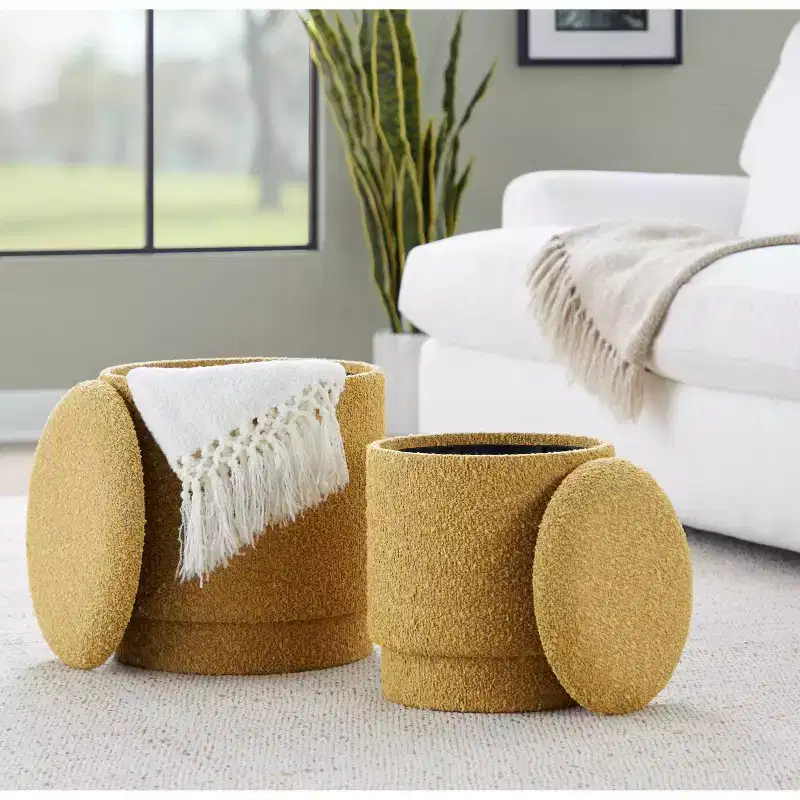 LumiSource Marla Upholstered Ottoman Set Fabric