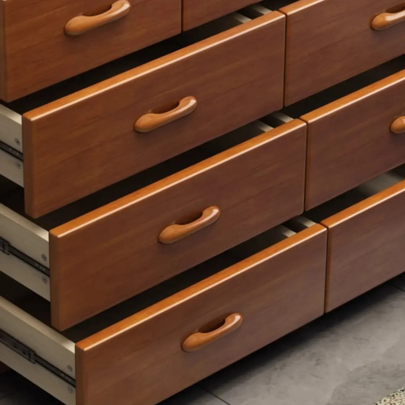 Classic Rubberwood Double Dresser with 9-Drawers
