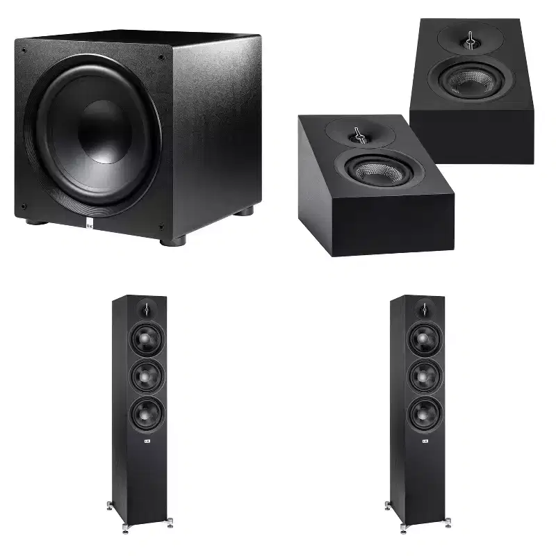 Elac DF63-BK - Debut 3.0 6.5 Floor Speaker - Black (Pair), ELAC DA43-BK Debut 3.0 - DA43-BK Atmos / On Wall speaker, Elac PS500 Subwoofer