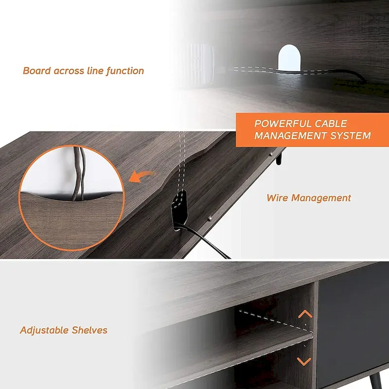 WAMPAT Mid Century Modern TV Stand 61.6 inch Black & Grey