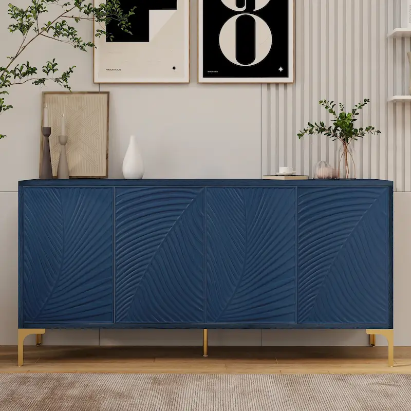 4-Door Sideboard with Unique Texture & Adjustable Shelves