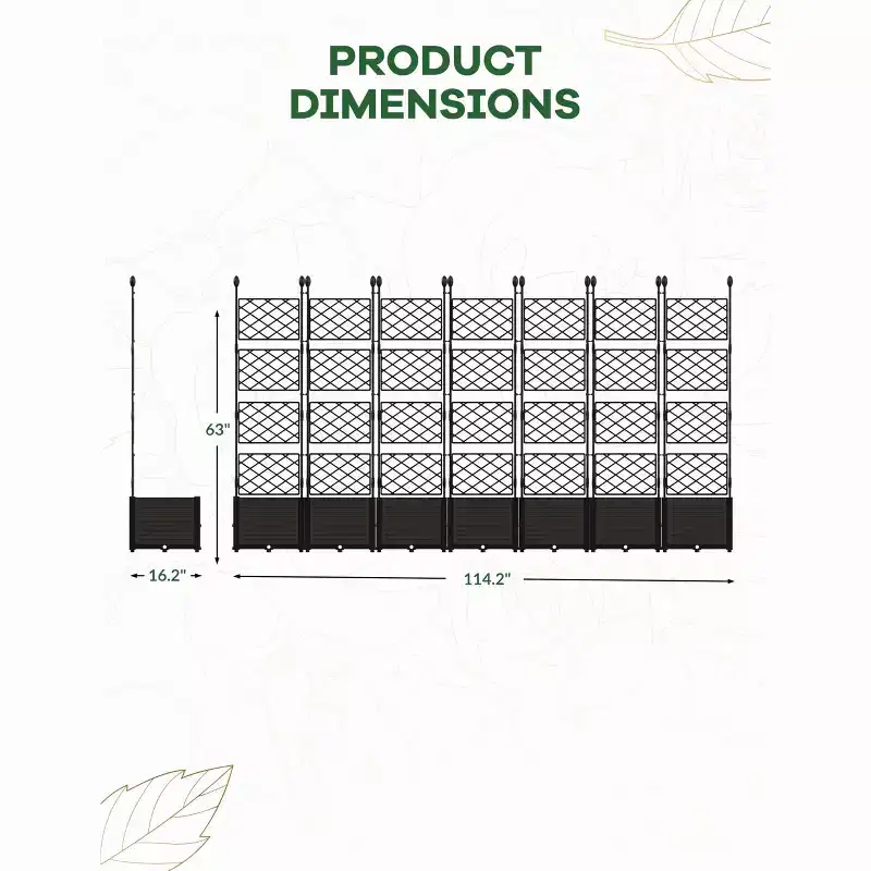 7 PCS Plastic Plant Box with Metal Trellis, Raised Garden Bed with Trellis Planter for Climbing Plant Outdoor Raised Privacy Screen,Planter Box
