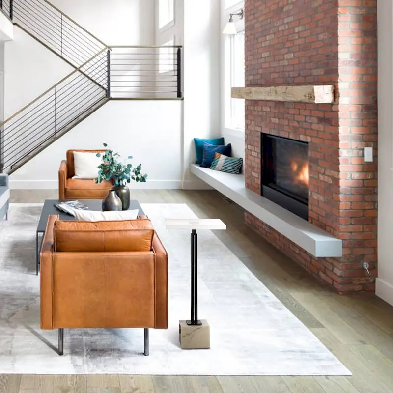Black and White Marble Side Table with Glass Top