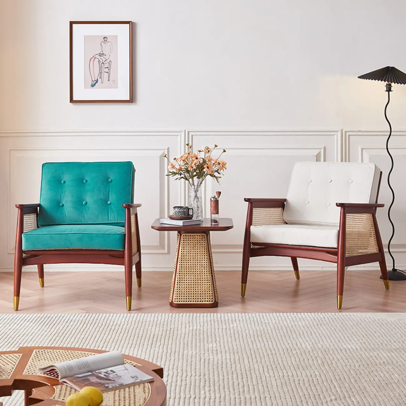 Glam Flannel High Back White Arm Accent Chair