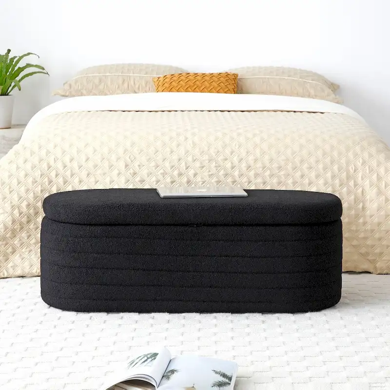 End of Bed Bench with Storage Upholstered Sherpa Large Bench Ottoman Shoe Stool Long Bench Window Sitting Toy Storage Bench