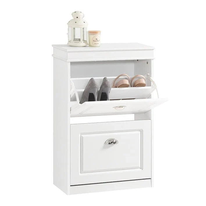 White / Black 2-Drawer Flip Shoe Cabinet for 1 Person