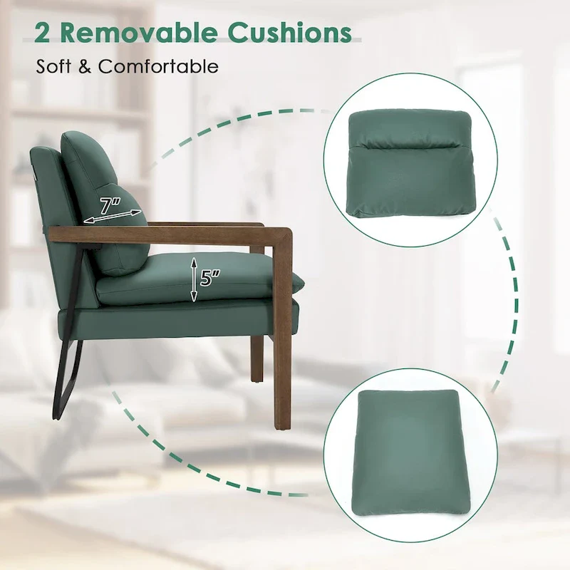 Costway Modern Accent Armchair Lounge Chair w/ Rubber Wood Legs & - 34.5 x 26.5 x 36