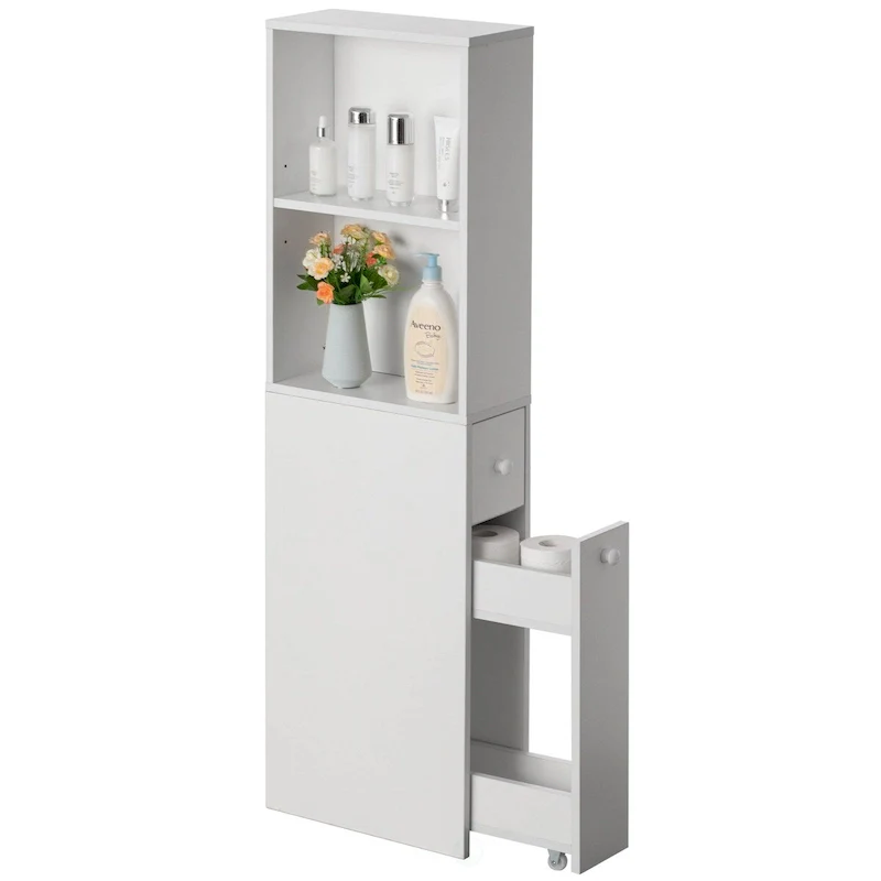 Bathroom Storage Cabinet, Ideal as Toilet Paper Storage, Feminine Product Organizer W/ Storage Drawer and Adjustable Shelf