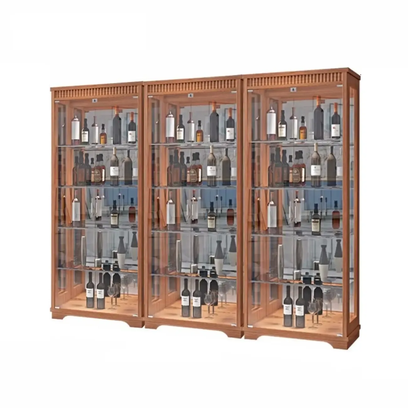 Modern Natural Wood Wine Rack with Glass Shelf