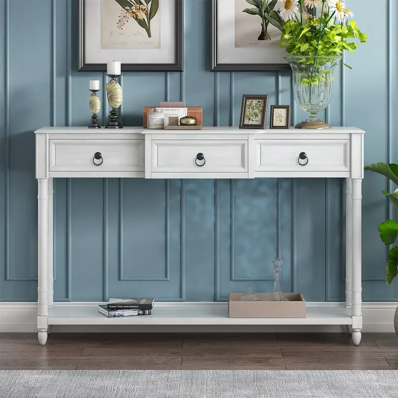 Console Table Sofa Table with Projecting Drawers and Shelf for Entryway