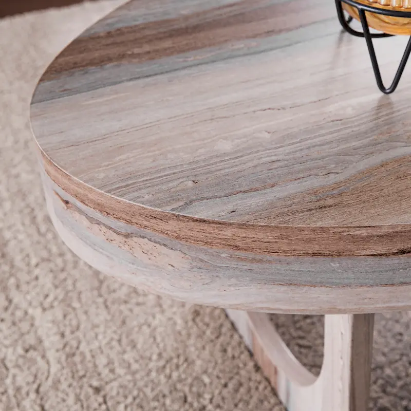 Brown Faux Marble Oval Coffee Table – Contemporary Geometric Style