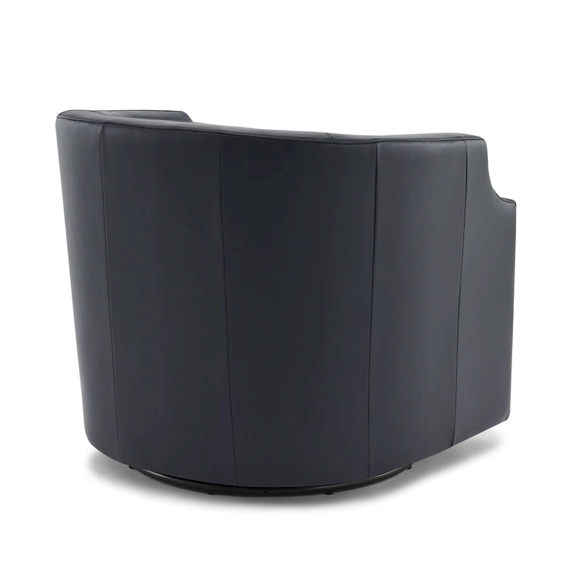 Everette Midnight Blue Top Grain Leather Swivel Glider Barrel Chair by Greyson Living