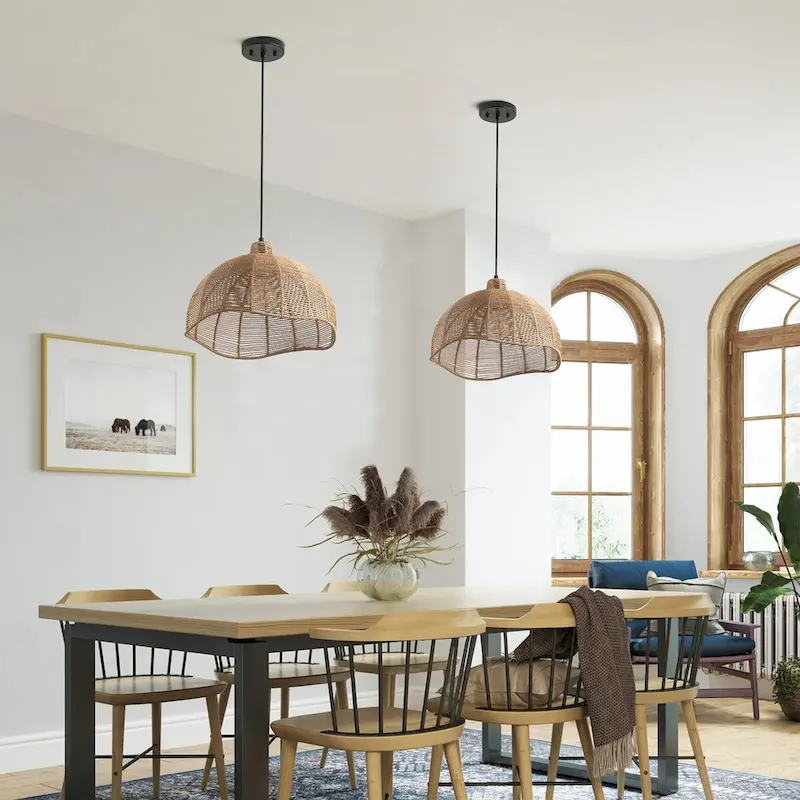 Farmhouse Brown 1-Light Woven Paper Rope Pendant Light