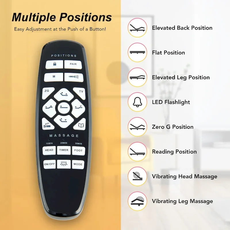 Massaging Zero Gravity Adjustable Bed with Wireless Remote and Underbed Lighting