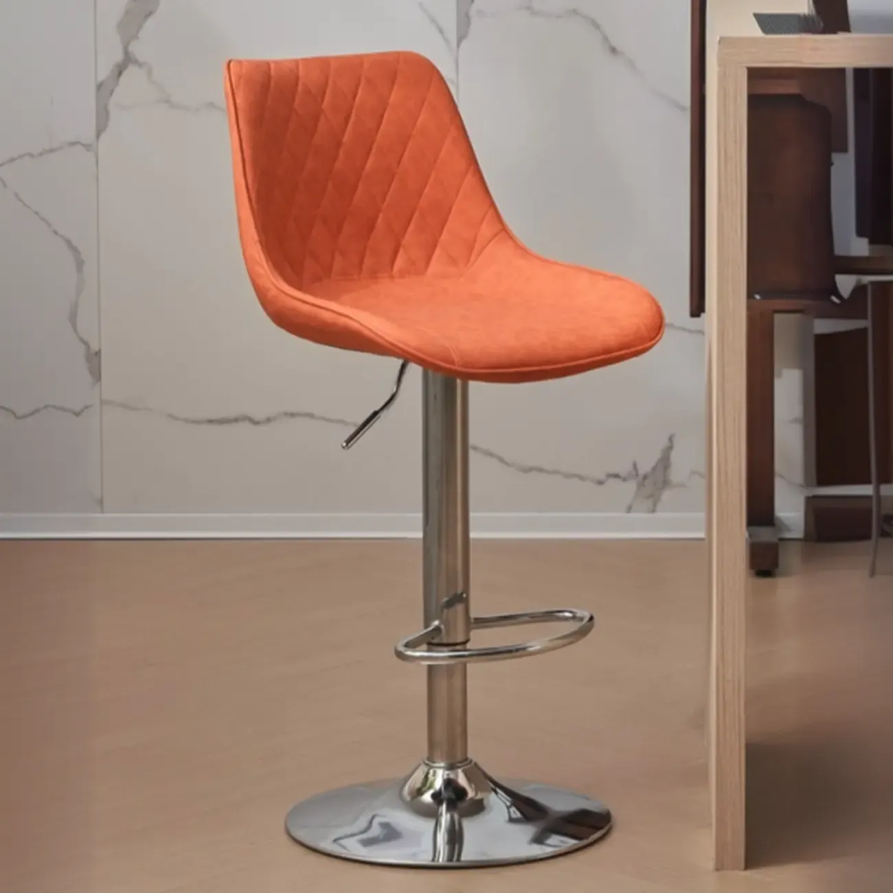 Chic Leather Tufted Swivel Adjustable Bar Stool