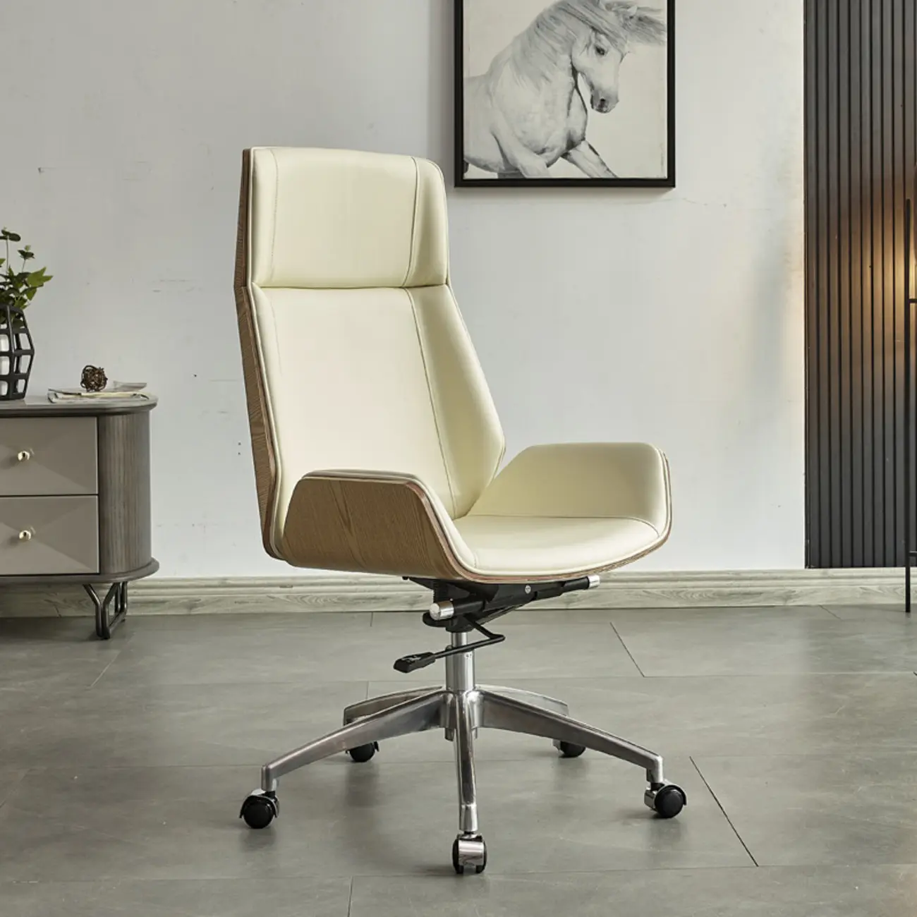 High-Back Black Leather Adjustable Swivel Office Chair