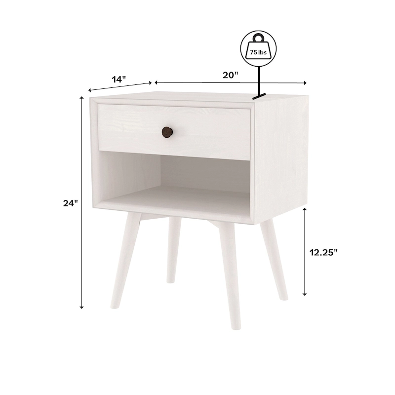 Middlebrook Mid-Century Solid Wood 1-Drawer Nightstand, Set of 2