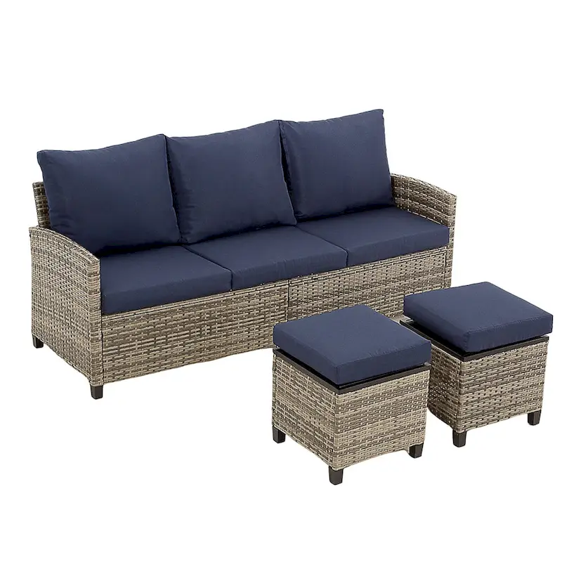 5-Piece 3-Seater Outdoor Wicker Sofa Couch with Comfy Cushions