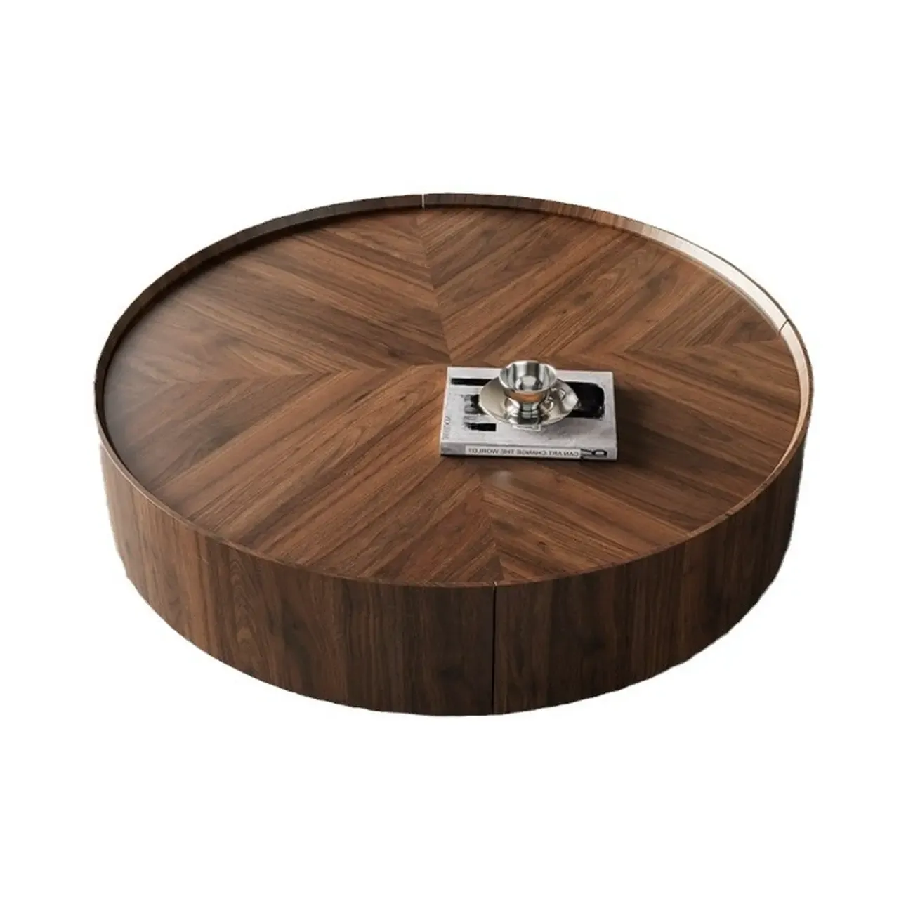 Modern Round Wood Coffee Table with Steel Base