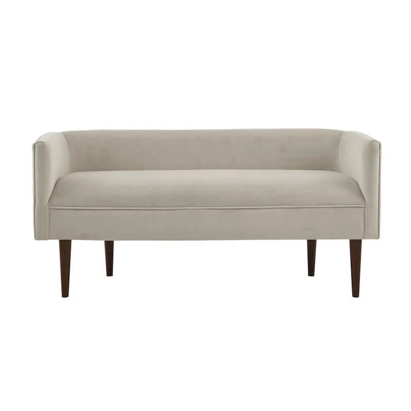 Cream Velvet Accent Bench with Wood Legs - 2 Seater