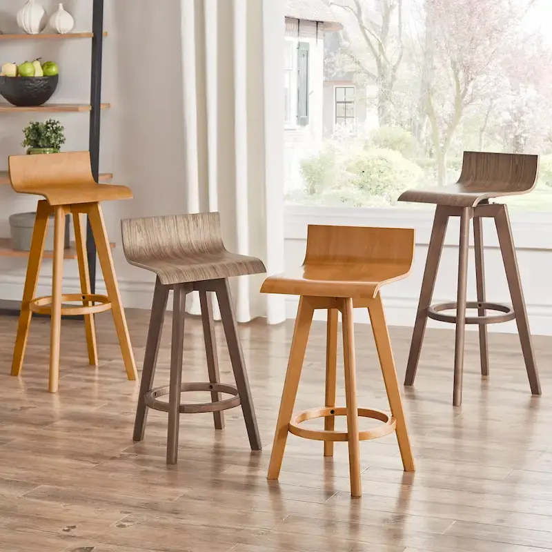 Mid-Century Modern Swivel Wood Stool (Set of 2)