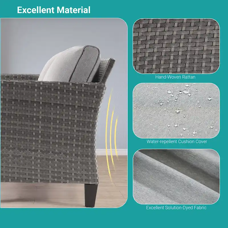 BONOSUKI 3-Piece Patio Sofa Set Grey Rattan with Side Table