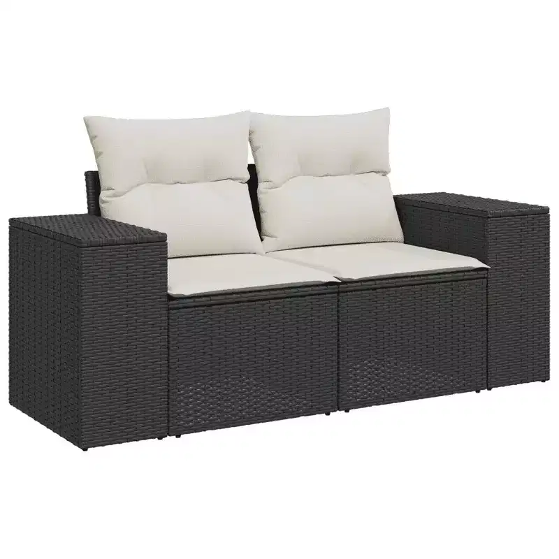 vidaXL 10 Piece Patio Sofa Set with Cushions Black and Cream Poly Rattan