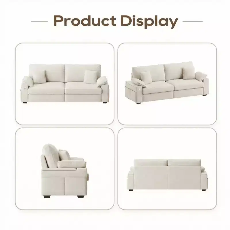Ora Maison Modern Linen Sofa  Comfy Couch with USB & Type-C Ports and Hidden Armrest Storage