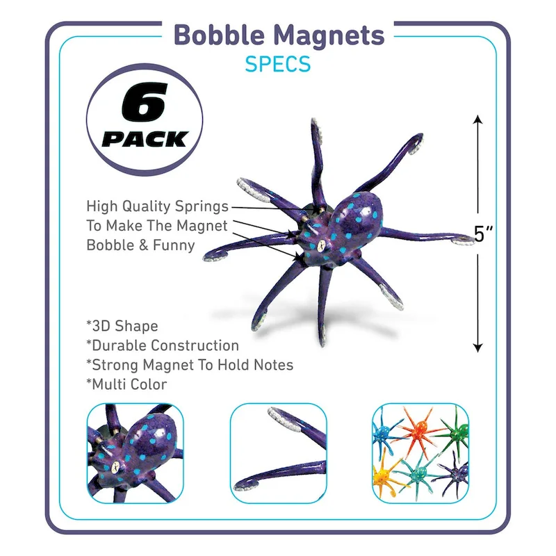 CoTa Global Octopus Refrigerator Bobble Magnets Set of 6 - Multicolor