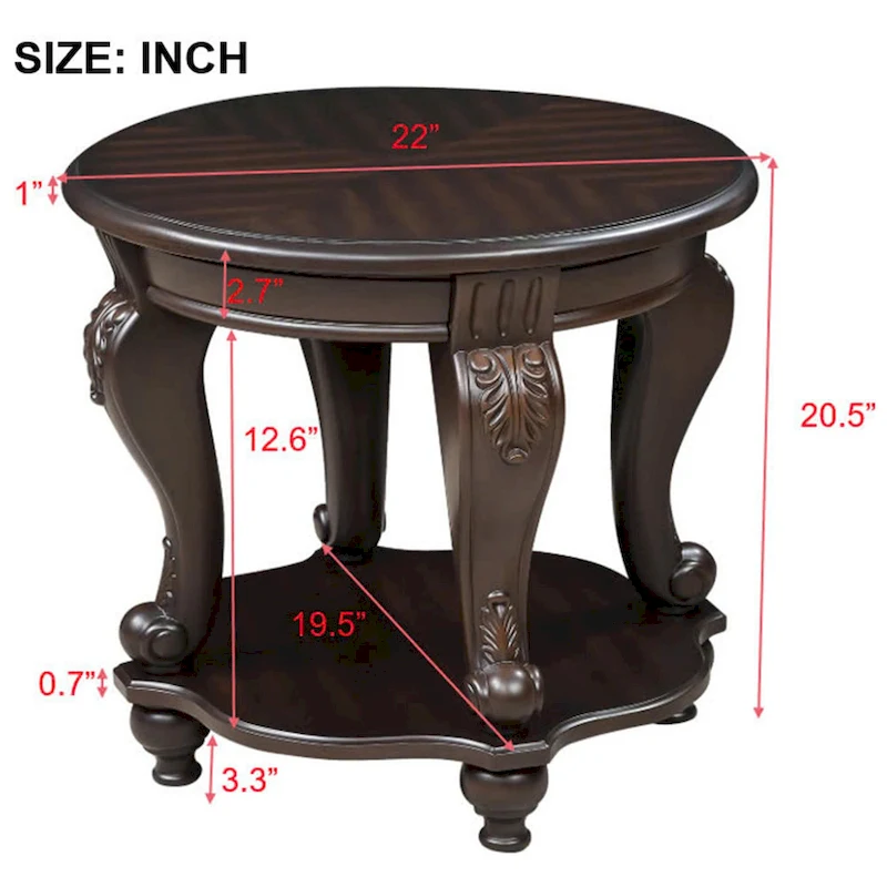 22 Inch Round End Table with Shelf