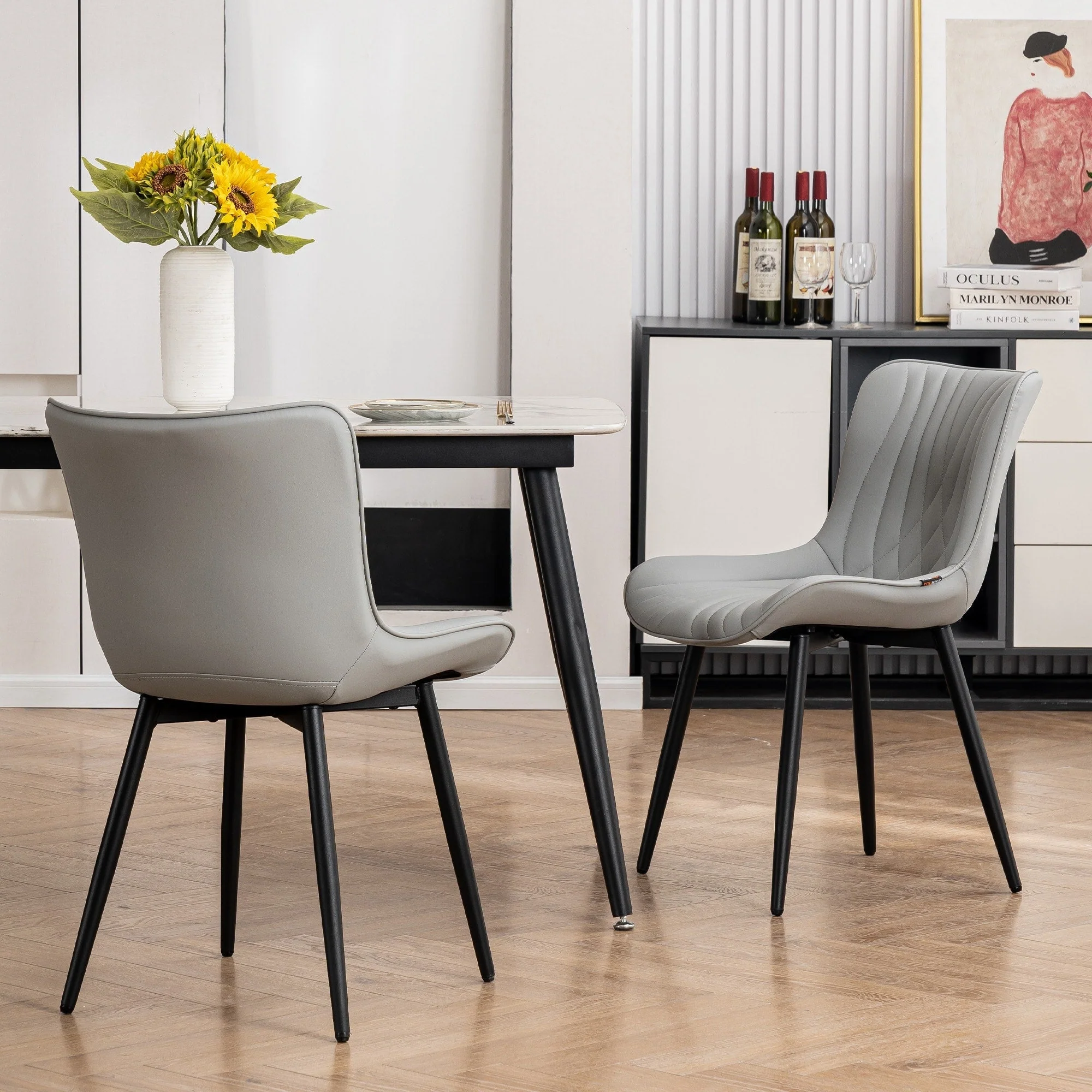 Modern Upholstered Leather Armless Dining Chairs Set of 2