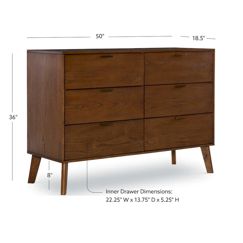 Carter Wooden Mid-Century 6-Drawer Dresser