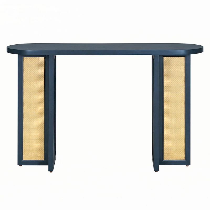 Farmhouse Rattan Console Table Entryway Table,Navy